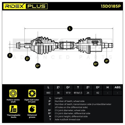 Antriebswelle RIDEX 13D0185P 13D0185P - foto 2