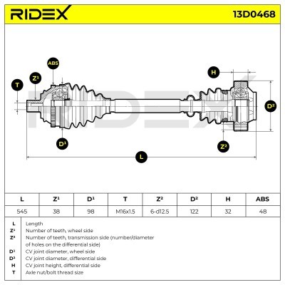 Antriebswelle RIDEX 13D0468 13D0468 - foto 7