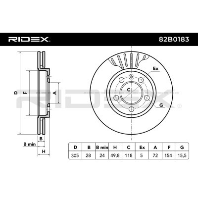 Bremsscheibe RIDEX 82B0183 82B0183 - foto 7