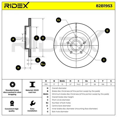 Bremsscheibe RIDEX 82B1953 82B1953 - foto 6