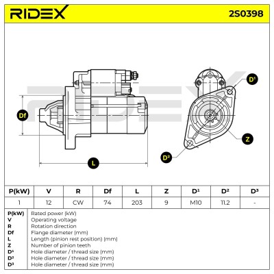 Anlasser RIDEX 2S0398 2S0398 - foto 7