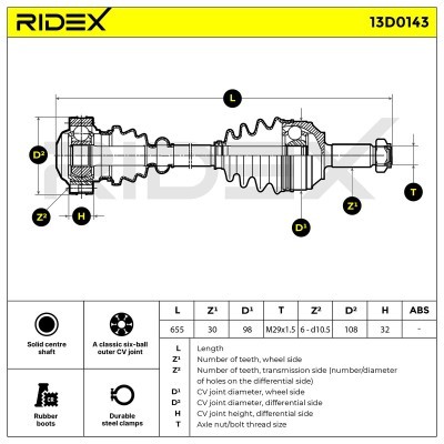 Antriebswelle RIDEX 13D0143 13D0143 - foto 12