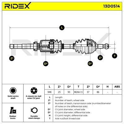 Antriebswelle RIDEX 13D0514 13D0514 - foto 6