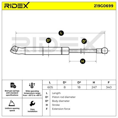 Gasfeder, Koffer-/Laderaum RIDEX 219G0699 219G0699 - foto 5