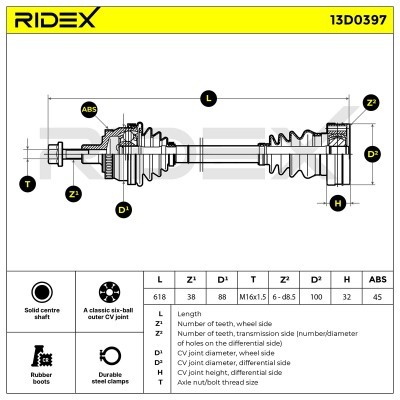 Antriebswelle RIDEX 13D0397 13D0397 - foto 6