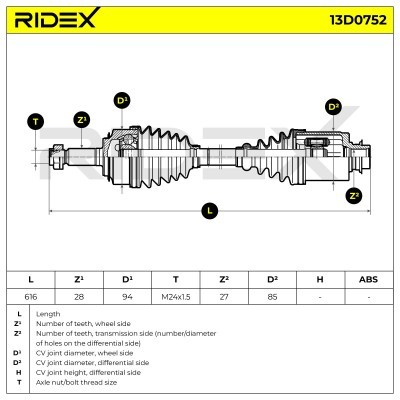 Antriebswelle RIDEX 13D0752 13D0752 - foto 14