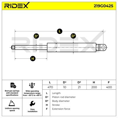 Gasfeder, Koffer-/Laderaum RIDEX 219G0425 219G0425 - foto 4