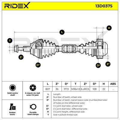 Antriebswelle RIDEX 13D0375 13D0375 - foto 7