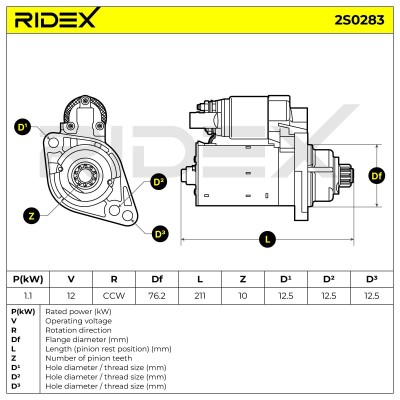 Anlasser RIDEX 2S0283 2S0283 - foto 6