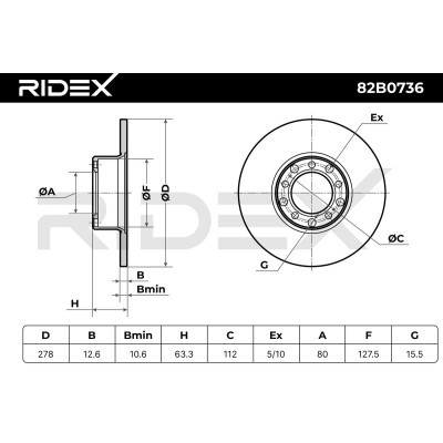 Bremsscheibe RIDEX 82B0736 82B0736 - foto 8