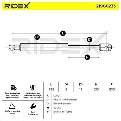 Gasfeder, Koffer-/Laderaum RIDEX 219G0233 219G0233 - foto 3