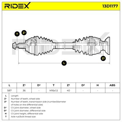 Antriebswelle RIDEX 13D1177 13D1177 - foto 7