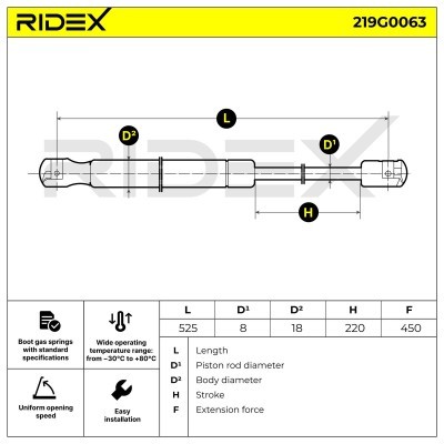 Gasfeder, Koffer-/Laderaum RIDEX 219G0063 219G0063 - foto 7