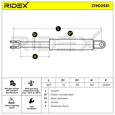 Gasfeder, Koffer-/Laderaum RIDEX 219G0561 219G0561 - foto 5