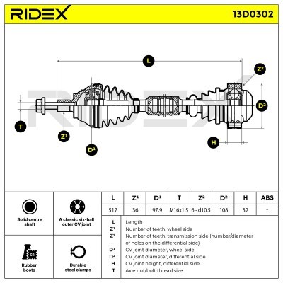 Antriebswelle RIDEX 13D0302 13D0302 - foto 10