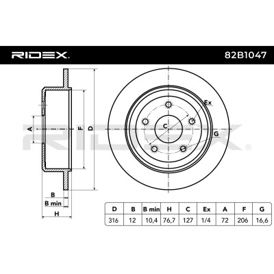 Bremsscheibe RIDEX 82B1047 82B1047 - foto 8