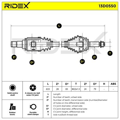 Antriebswelle RIDEX 13D0550 13D0550 - foto 7