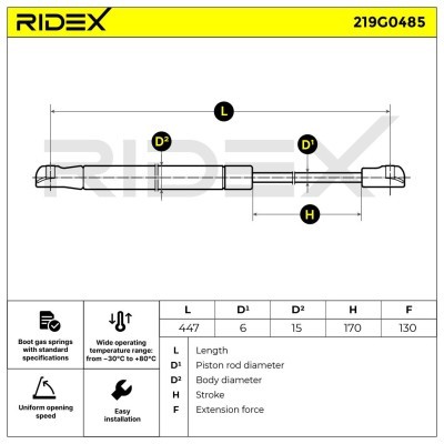 Gasfeder, Koffer-/Laderaum RIDEX 219G0485 219G0485 - foto 6
