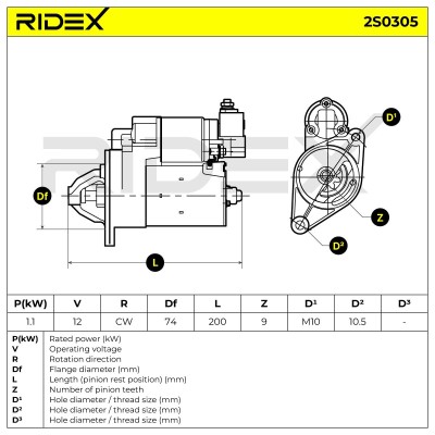 Anlasser RIDEX 2S0305 2S0305 - foto 7