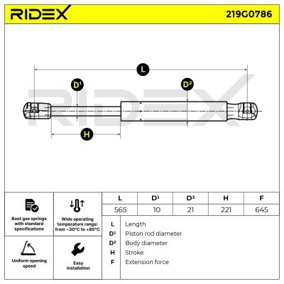 Gasfeder, Koffer-/Laderaum RIDEX 219G0786 219G0786 - foto 6