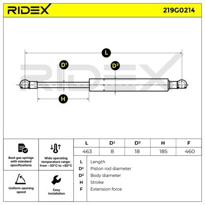 Gasfeder, Koffer-/Laderaum RIDEX 219G0214 219G0214 - foto 7