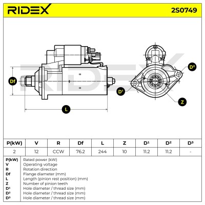 Anlasser RIDEX 2S0749 2S0749 - foto 12