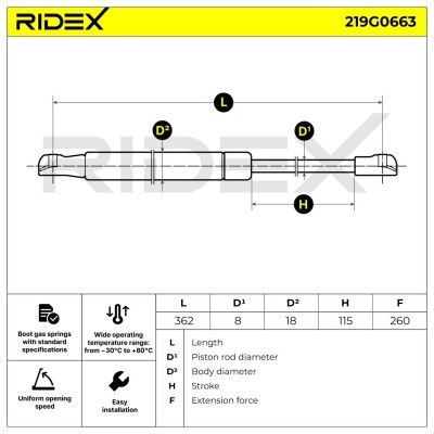 Gasfeder, Koffer-/Laderaum RIDEX 219G0663 219G0663 - foto 6
