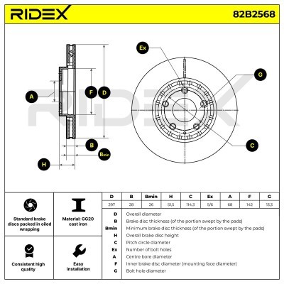 Bremsscheibe RIDEX 82B2568 82B2568 - foto 6