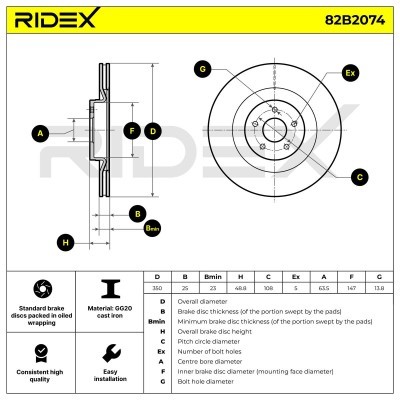 Bremsscheibe RIDEX 82B2074 82B2074 - foto 6