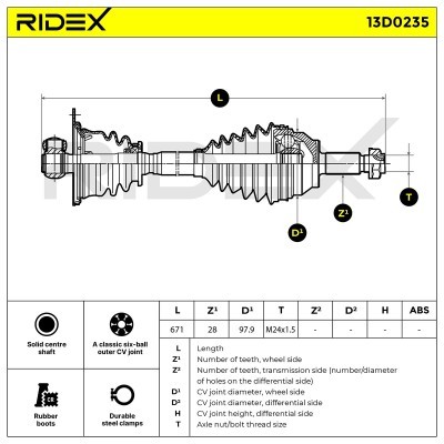 Antriebswelle RIDEX 13D0235 13D0235 - foto 8