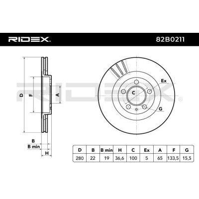 Bremsscheibe RIDEX 82B0211 82B0211 - foto 5