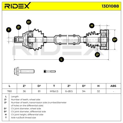 Antriebswelle RIDEX 13D1088 13D1088 - foto 7