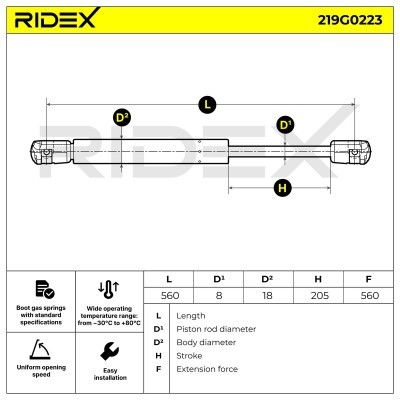 Gasfeder, Koffer-/Laderaum RIDEX 219G0223 219G0223 - foto 7