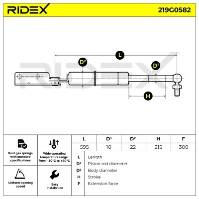 Gasfeder, Koffer-/Laderaum RIDEX 219G0582 219G0582 - foto 6