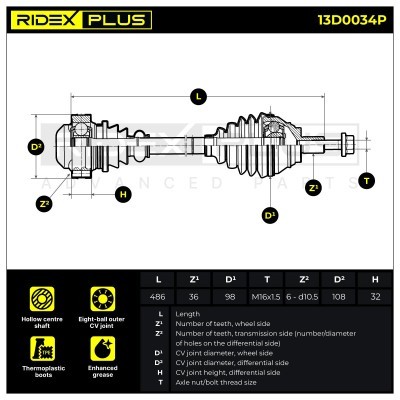 Antriebswelle RIDEX 13D0034P 13D0034P - foto 3