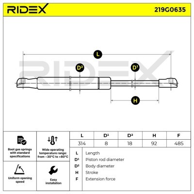 Gasfeder, Koffer-/Laderaum RIDEX 219G0635 219G0635 - foto 7