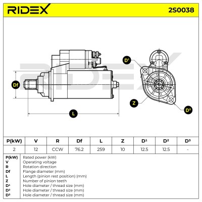 Anlasser RIDEX 2S0038 2S0038 - foto 6