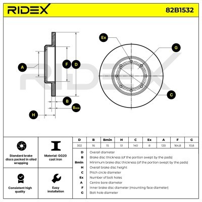 Bremsscheibe RIDEX 82B1532 82B1532 - foto 6