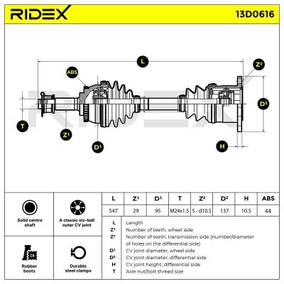 Antriebswelle RIDEX 13D0616 13D0616 - foto 6