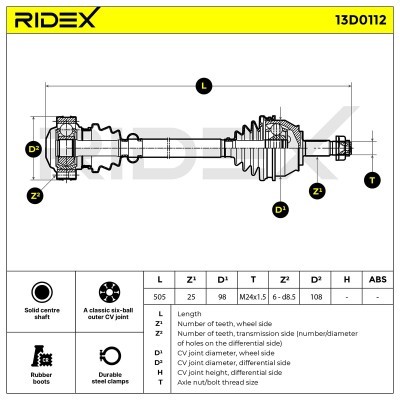 Antriebswelle RIDEX 13D0112 13D0112 - foto 4