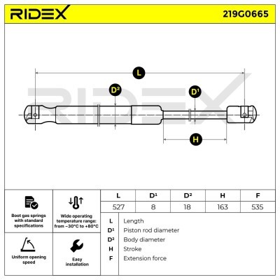 Gasfeder, Koffer-/Laderaum RIDEX 219G0665 219G0665 - foto 6