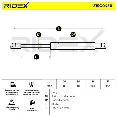 Gasfeder, Koffer-/Laderaum RIDEX 219G0440 219G0440 - foto 7
