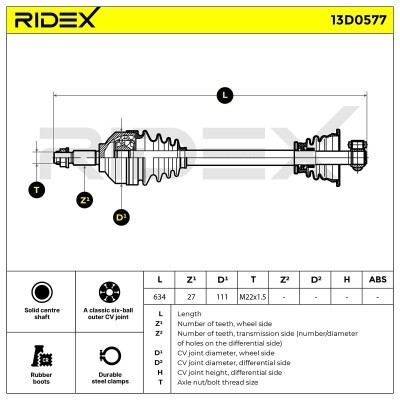 Antriebswelle RIDEX 13D0577 13D0577 - foto 6