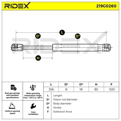 Gasfeder, Koffer-/Laderaum RIDEX 219G0260 219G0260 - foto 6