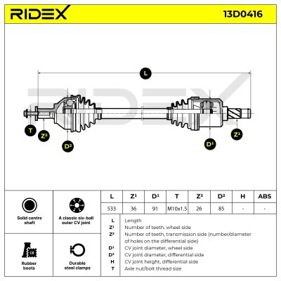 Antriebswelle RIDEX 13D0416 13D0416 - foto 6