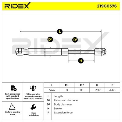 Gasfeder, Koffer-/Laderaum RIDEX 219G0376 219G0376 - foto 7