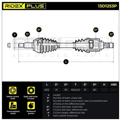 Antriebswelle RIDEX 13D1253P 13D1253P - foto 8
