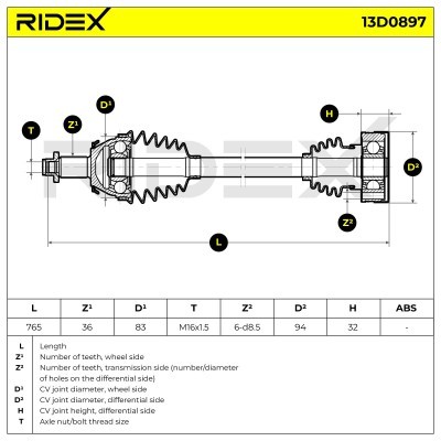 Antriebswelle RIDEX 13D0897 13D0897 - foto 7