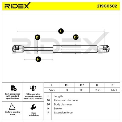 Gasfeder, Koffer-/Laderaum RIDEX 219G0302 219G0302 - foto 7