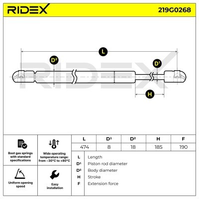 Gasfeder, Koffer-/Laderaum RIDEX 219G0268 219G0268 - foto 7